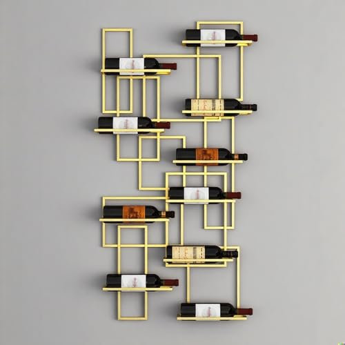 FPIGSHS Weinregal aus Metall Wand Bar-Einheit Weinregal Wand Weinregal Eisenkunst Traube Weinbar Weinregal Weinbar-Regal Mehrflaschen-Regal (2, Gold)