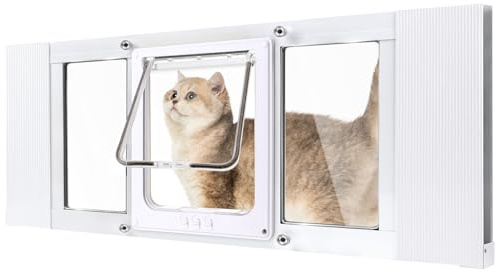 Cat Door for Window, Quick Damage-Free Install, 36- 40 Width Adjustable, All Aluminum Frame, 4-Way Lock, Magnetic Closure Cat Window Door, Extra Window Sealing Strips(XL)