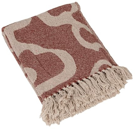 Bloomingville Jacquard-Überwurfdecke aus gewebter Baumwollmischung mit abstraktem Muster, Natur und Braun