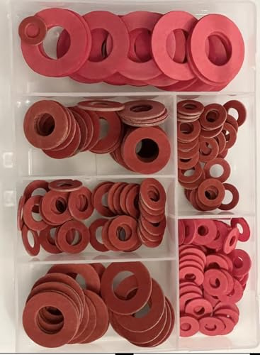 170pcs Red Fibre Washers Assortment Kit, Multi-Size Plumbing Gaskets Set with Storage Case