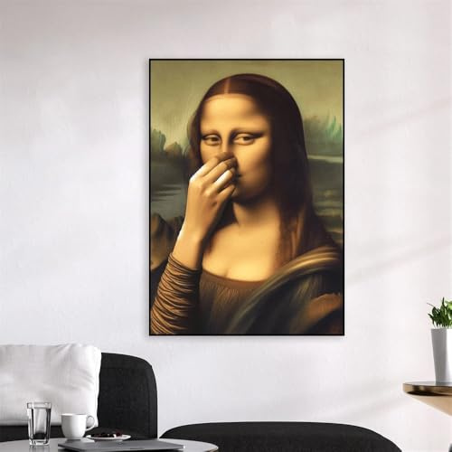 ZHUOYA Mona Lisa Badezimmer-Wandkunst-Poster, Toiletten-Humor, lustiger Druck, Davinci-inspirierte Badezimmer-Wandkunst, Vintage-Gemälde mit schlechtem Geruch (20 x 30 cm)