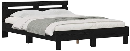 vidaXL Bettrahmen Schwarz Eichen-Optik 140 x 200 cm Holzwerkstoff, Moderner Bettgestell, rechteckig, strapazierfähiges Holz, funktionales Kopfteil, minimalistischer Stil, bequem