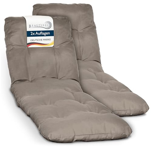 Beautissu 2X Auflage Sonnenliege Deckchair Liegenauflage für Gartenmöbel | 190x60cm Taupe 8cm dickes Polster für Liegestuhl Polsterauflage Garten Sonnenliege Terrasse Flair RL