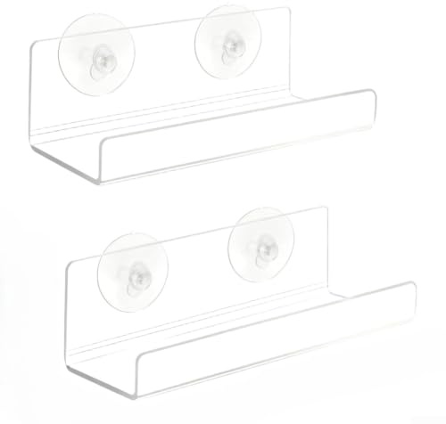 Comgooldool 2-Pack 6 Inch Clear Acrylic Floating Shelves With Strong Suction Cups, No Drill Window Plant Shelf For Bathroom/Kitchen/Living Room/Decor, Space Saving Display Rack