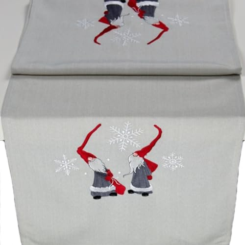 Hossner Tischdecke 40x140 cm Weihnachten Winter Grau Wichtel Weihnachtsdecke Tischläufer Bestickt Stoff Eckig Hossner (40 x 140 cm)