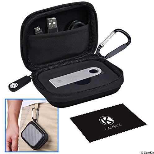 CamKix Schutzhülle/Aufbewahrungshülle für Ledger Nano S Bitcoin/Kryptowährung Wallet - Robuste Hartschalen Hülle aus Nylon mit Netztasche (für USB-Kabel) und Karabiner - Hochqualitativer