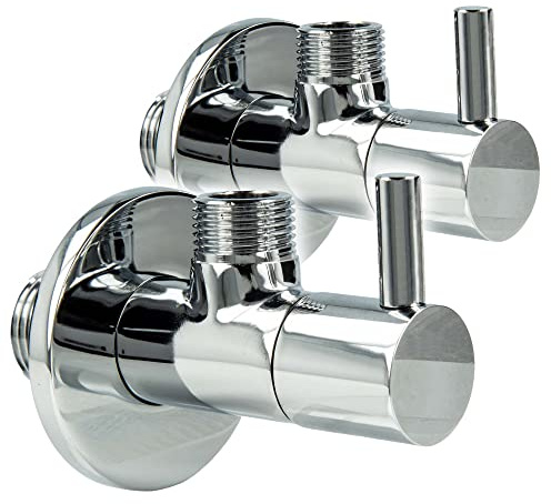 tecuro DESIGN Eckventil ROUND (Doppelpack) - 1/2 Zoll - Messing verchromt