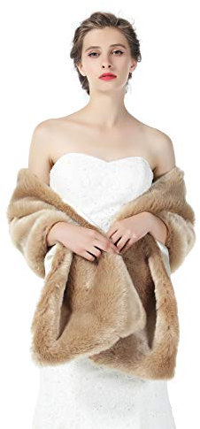 BEAUTELICATE Pelzimitat Schal Stola Bolero Damen Für Hochzeit Braut Brautjungfer Abendkleid Weihnachten Halloween Winter, Khaki, Einheitsgröße