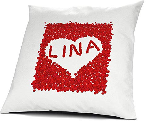 printplanet Kopfkissen Lina, Kissen mit Füllung, Motiv Rosenblätter Herz, 40 cm, 100% Baumwolle, Liebeskissen, Namenskissen, Geschenkidee