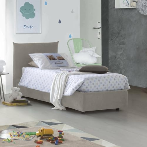 Talamo Italia - Marina Einzelbett, Bettkasten mit Stoffbezug, 100 % Made in Italy, seitliche Öffnung, geeignet für Matratze 80x190 cm, Beige