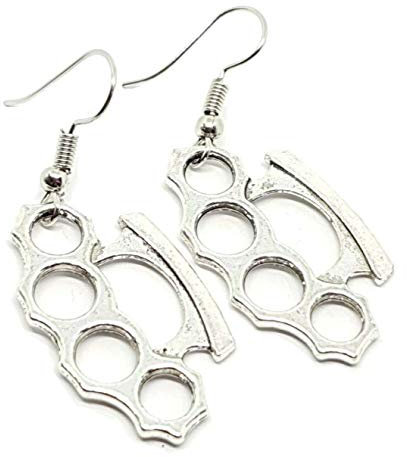 Knuckle Duster Earrings on Sterling Silver Hooks Knuckleduster Drop Earrings Hip Hop Punk Jewelry