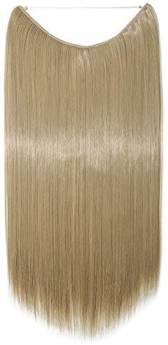 Silk-co Haarverlängerung mit Gummiband, Glatte Extensions mit unsichtbare Schnur, Synthetisch Haarteil wie Echthaar, Haarverdichtung Haar Extensions für Frauen, Ascheblond, 50cm
