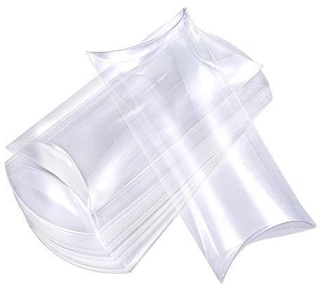 BENECREAT 30 Pack Scatola di Plastica Trasparente PVC Scatola Regalo Pieghevole a Forma di Cuscino Immagazzinaggio di Caramelle per Matrimonio Partito Compleanno Baby Shower