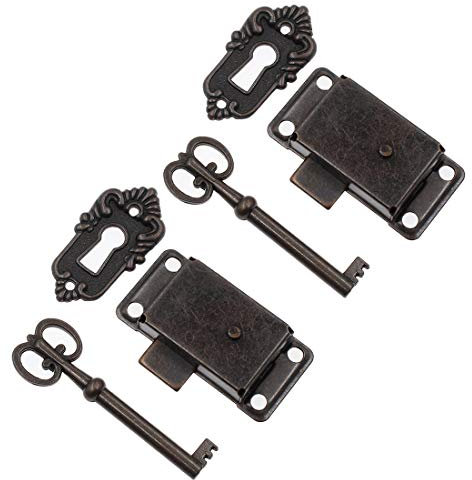 Kyuionty 2 Sets Skelett Schlüsselschloss Dekorative Antik Messing Schrankschloss mit Schlüssel für Truhe Schrank Möbel