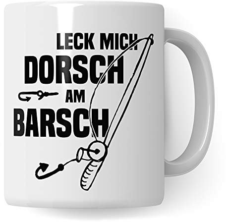 Angler Geschenke für Männer, Tasse Angler, Angeln Deko Fischer Becher Angel Fischerei Spruch, Kaffeetasse Angelrute Kaffeebecher Fisch Motiv: Leck Mich Dorsch am Barsch