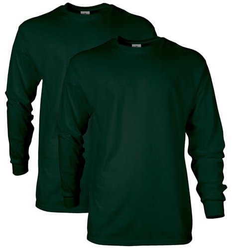 Gildan Unisex's Ultra Cotton Long Sleeve T-Shirt, Style G2400, Multipack, Forest Green (2-Pack), L (Pack of 2)