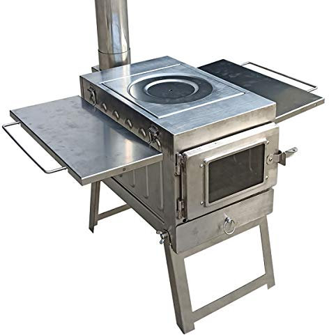 HSJCZMD Outdoor Camping Herd Holz, 2-in-1 BBQ Zelthitzer für Camping, 304 Edelstahl Outdoor Camping Herd Grill mit Edelstahlschornstein,B