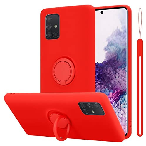 Cadorabo Hülle kompatibel mit Samsung Galaxy A71 4G Schutzhülle TPU Silikon Case Liquid Design mit Ring Slim Kratzfest Liquidsilikon Microfaser Case Hülle für Galaxy A71 4G in Rot