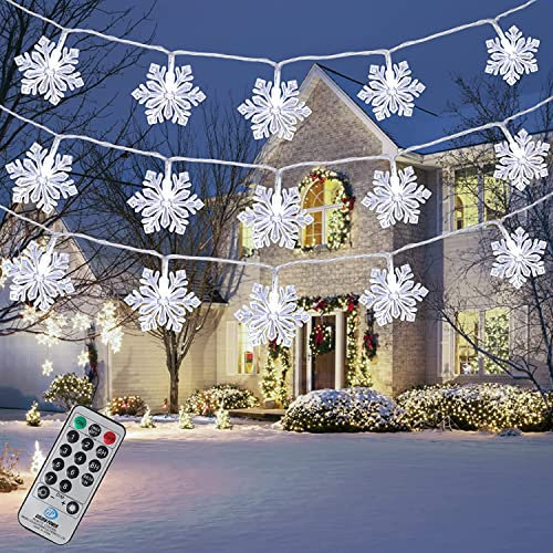 Qxmcov LED Lichterkette Schneeflocke 8M 50 LED Außen Innen Lichterkette Weihnachtsbeleuchtung mit Fernbedienung 8 Modi Wasserdicht für Weihnachten Party