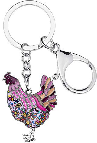 Emaille Metall Bauernhof Huhn Hahn Schlüsselanhänger für Frauen Auto Tasche Ringe Neuheit Charms (Violett)