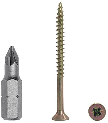 Confezione da 100 pezzi in acciaio zincato 3,0 x 40 mm, viti per legno giallo parzialmente filettate, testa svasata Pozi-Drive, viti per truciolato (100, 3,0 x 40 mm)