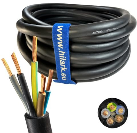 Hilark Câble caoutchouc H07RN-F 5x6 mm2 (5g6 mm2) (10m, Noir)