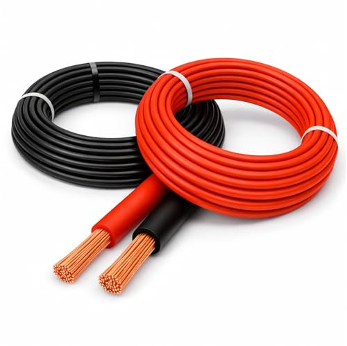 MKGT 10mm2 Automotive Thin Wall PVC Cable Red & Black Set Single Core Stranded Copper Wire 12V 24V 70A Flexible Battery Solar Caravan Wiring (8 AWG) – 1M Each (Red & Black)
