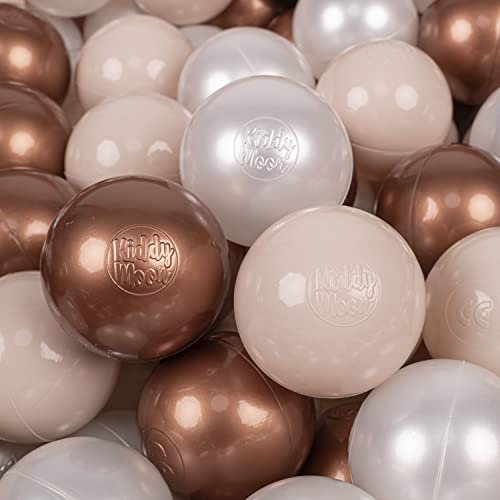 KiddyMoon 50 Balles/7Cm Balles Colorées Plastique pour Piscine Enfant Bébé Fabriqué en EU, Beige Pastel/Cuivre/Perle
