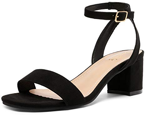 DREAM PAIRS Women's Heeled Sandals Carnival-W,Size 7W,Black-Suede,Carnival-W