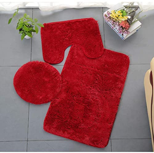 Ensemble De Tapis De Salle De Bain U Tapis De Contour en Forme De Baignoire sans Glissement De Bain De Bain Couvercle De Couvercle De Toilette Rouge 3pcs, Ensemble De Couvertures De Siège De