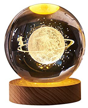 3D Kristall Ball Nachtlicht, Sonnensystem Glaskugel mit Ständer USB Aufladung Nachtlicht Lampe Geburtstag Weihnachts Geschenk für Kinderzimmer Jungen Mädchen Dekoration für Haus Büro Fotografie