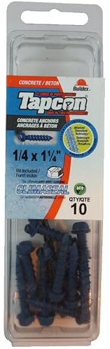 Paquete de 10 tornillos de hormigón de cabeza hexagonal de 1/4 x 1-1/4 pulgadas, con broca