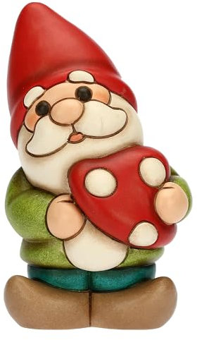 THUN, Oliver Gnom mit Pilz aus Keramik, von Hand verziert, Linie Magischer Wald, 7,7 x 6,7 x 13,5 cm