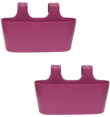 ENGELLAND 2 x Blumenkasten zum Auf-Hängen, Farbe: Lila, Blumentopf, oval, Balkon, Übertopf, Pflanzkasten, mit Wasserspeicher/Wasserauffangschale