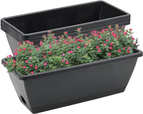 Fioriera Rettangolare Per Fiori Fioriera Per Ortaggi in Plastica Contenitore Per Orticoltura Contenitore Per Fiori da Giardino Vaso Per Piante da Giardino Per Balconi(43x19cm/16.7x7.5in-Grigio scuro)