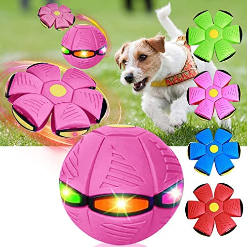 Demiawaking Balle pour Chien de Soucoupe Volante Lumineuse de 6 Couleurs, Pet Toy Flying Saucer Ball, Balle Chien Indestructible, Jouet pour Chien Jouet de Boule de Chien interactif (Rose)