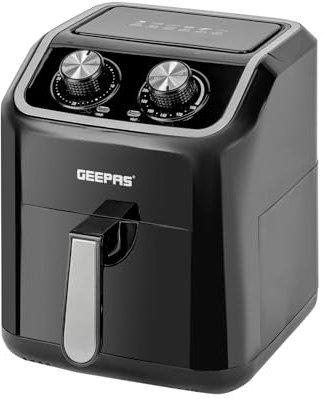 Geepas Vortex 5L Manual Air Fryer – Convection Air Fryer, 30 Minutes Timer & Non-Stick Basket – Oil Free Toaster Oven, 2 Years Warranty, 1600W, Black