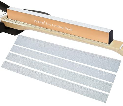 Muzikion Gitarren-Bund-Nivellierbalken, 40,6 cm Bundnivellierer, Schleifbalken, professionelles Griffbrett-Nivellierblock, Reparaturwerkzeug mit 3 Sets von 120/240/320/600 Körnung, Ersatzschleifpapier