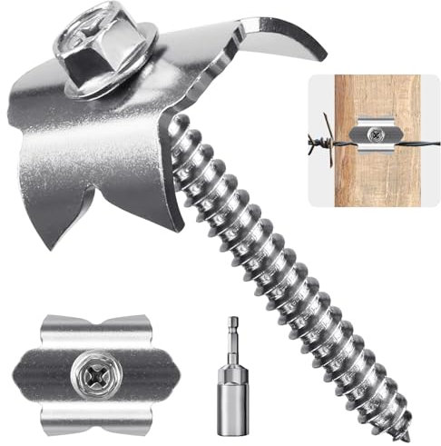 Dolibest Zaun Krampennägel, 100er Heftklammern Krampen zum Schrauben 4cm Drahtzaun Klammer Edelstahl Zaun Befestigung Zaunnägel für Holz Zautor Posten Reparatur von Stahl Krampf Draht mit M8 Adapter