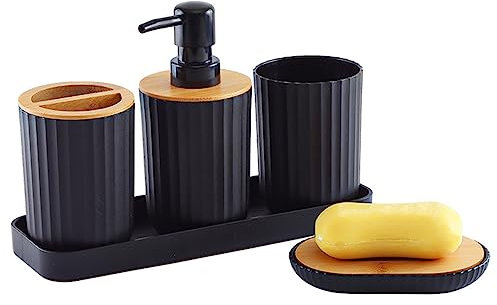 ohfruit Lot de 5 porte-brosses à dents - Distributeur de lotion - Porte-gobelet - Porte-savon - Réutilisables et incassables - Noir