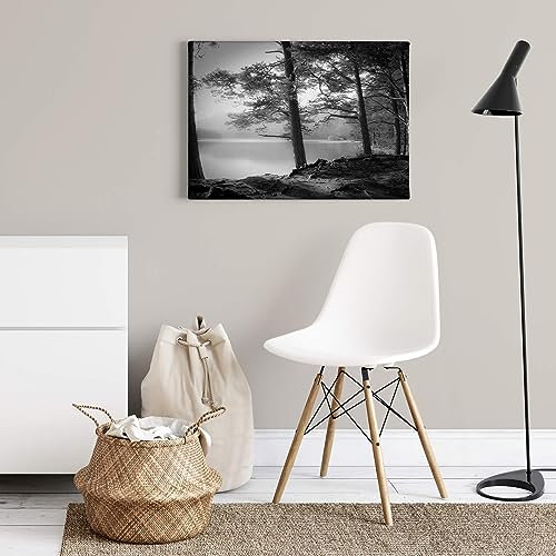 A.S. Création Leinwandbild Wald am Fluss - Kunstdruck schwarz weiß - 70x50 cm Querformat - moderne Wanddekoration Schlafzimmer Wohnzimmer Küche - Bild auf Keilrahmen