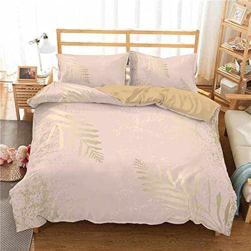 Housse de Couette 200x200Fleurs Roses Dorées Parure de Lit 200x200 Microfibre Lavage à l'eau Utilisation Continue+2 Taies Oreiller Style Enveloppe Housse de Couette Respirable Utilisation