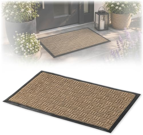 KADAX Fußmatte, Eingangsmatte aus robusten Polyester mit Gummiseite, Wiederstandfähige Schmutzfangmatte in 6 verschiedenen Mustern zur Wahl, Türmatte (Rechteckig 75x45cm, Braun)