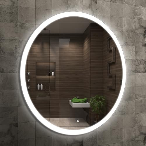 Venti Miroir de Salle de Bain Rond de 50 cm avec éclairage LED, Miroir Rond à LED pour Salle de Bain avec Interrupteur Tactile, Miroir Circulaire avec éclairage LED sur l’Avant Blanc Naturel