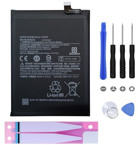 Batterie Compatible pour Xiaomi (avec Kit Outils + Adhésif, Redmi Note 10)