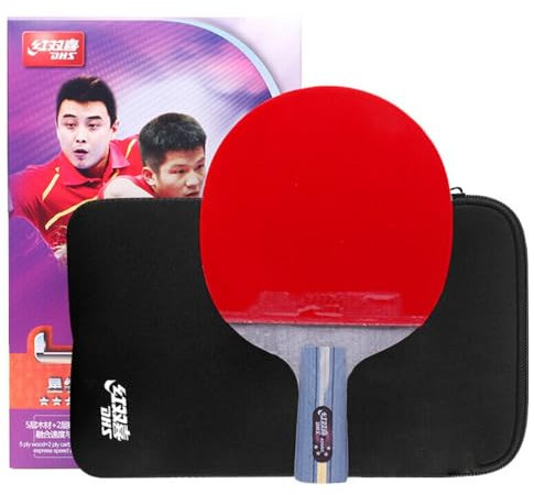Ppbigu Double Happiness Tischtennisschläger 4 Sterne R4002C/4006C, DHS 7-lagiges Carbonblatt Pingpong Paddel mit roten und schwarzen Noppen in Gummi mit gratis Ppbigu Gummi-Schutzfolien (R4006C-Short)