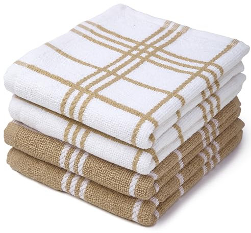 Encasa XO Küchenspiele und Küchenspiele Beige Terry Toallas de Felpa de algodón hautement absorbantes | 60x40 cm | Vielseitig einsetzbar zum Waschen und Reinigen 4er-Satz