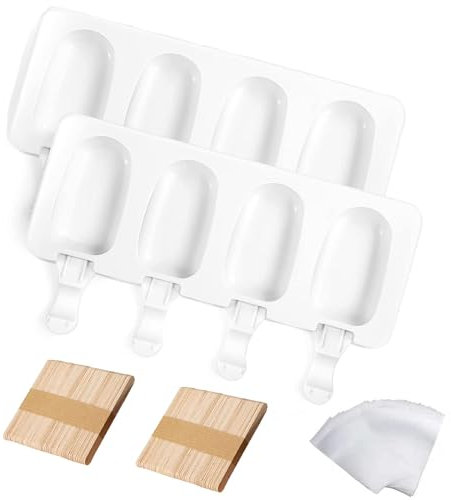 CMMKCNNK Große Silikonformen für Eis am Stiel, Eiscreme-Paletten, Kuchenform, Silikon, 4 Mulden, mit 100 Holzstäbchen und 100 Paketbeuteln