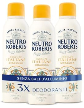 Neutro Roberts, Kit Deodoranti Spray Essenze Italiane Dolomiti, Siracusa e Firenze, Senza Sali di Alluminio, Zero Macchie, Con Puro Olio di Glicerina, Deodorante Donna e Uomo, 48h - 3 Pezzi da 200 ml