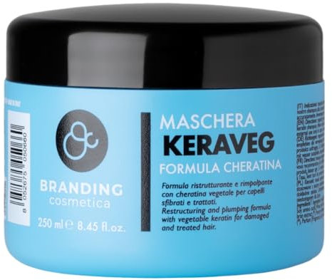 BRANDING COSMETICA KeraVeg Bio-Maske mit pflanzlichem Keratin, restrukturierend und reparierend, für beschädigtes, brüchiges und krauses Haar, 250 ml